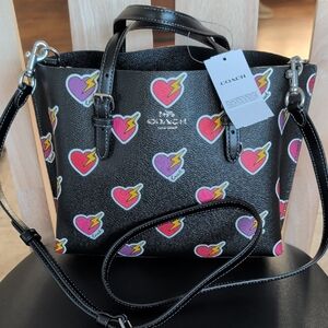Coach "Mollie Tote Bag 25" Crossbody Tote Featuring Heart Bolt Print NWT